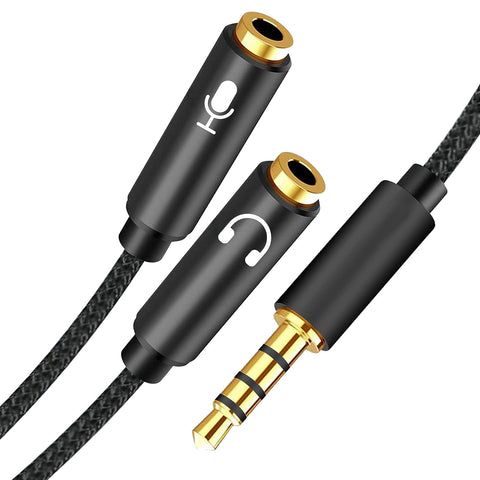 3.5mm Mic Splitter Female to 2 Male 4 Pole Audio Adapter Cable for Gaming Headset PC PS5 PS4 Xbox