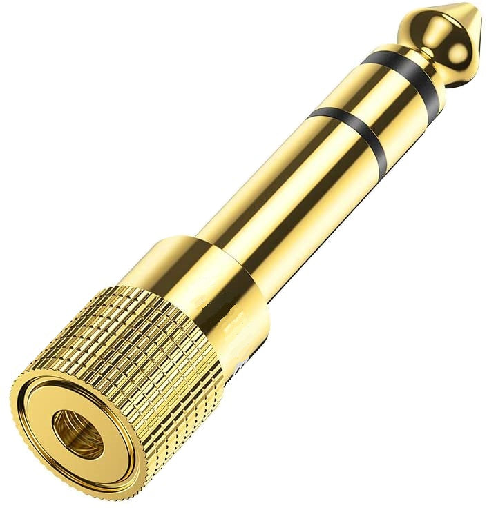 3.5mm FEMALE TO 6.35mm MALE GOLD AUX JACK PLUG AUDIO STEREO CONNECTOR ADAPTER